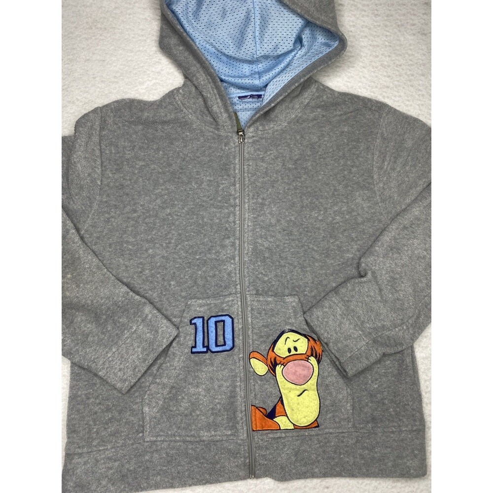 Y2K Disney Tigger Zip Hoodie Gray Fleece Jacket Large 2000s Pooh Embroidered